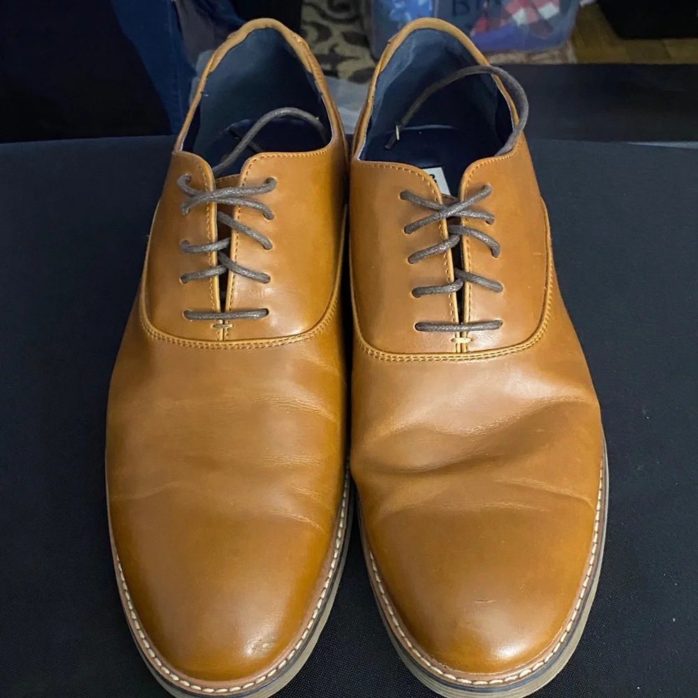 Steve Madden Neptun MENS 11M Caramel Brown Faux Leather‎ Lace-up Oxfords EUC